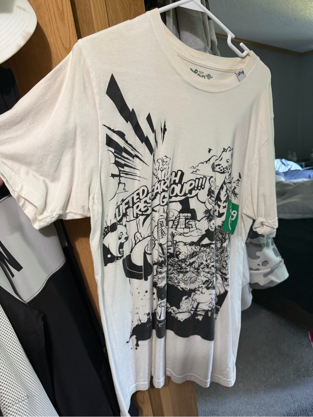 LRG Graphic Comic-Style White T-Shirt with Black Print